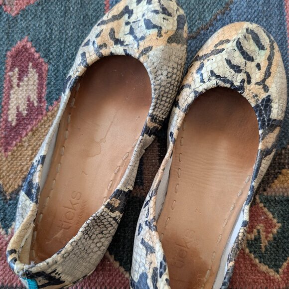 TIEKS "SAND SNAKE" PRINTED LEATHER BALLET FLATS SIZE 7 USED - Picture 1 of 15